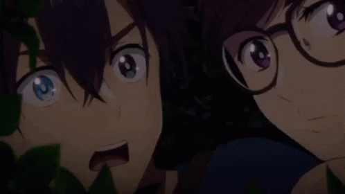 Anime Couple With Glasses Looking at Each Other