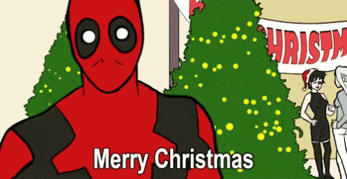 Anime Deadpool Merry Christmas Tree Jump GIF