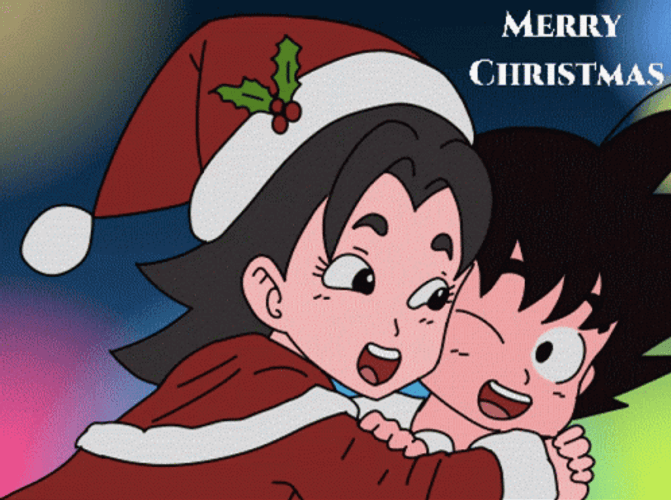 Anime Dragonball Goku And Caulifla Merry Christmas GIF