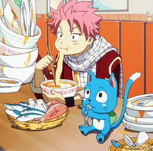 Anime Eating Fairy Tail Natsu And Happy GIF