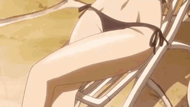 Anime Fairy Tail Erza Scarlet Bikini Sunbathing GIF