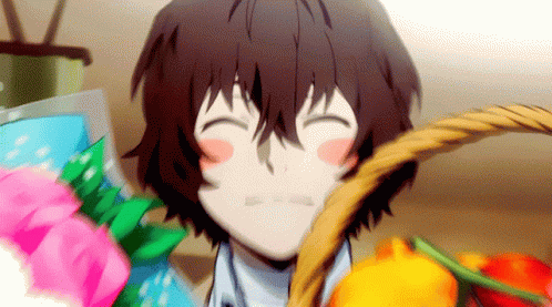 Osamu Dazai Holding Basket And Bouquet Anime Flower GIF