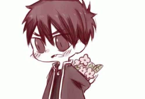 Blushing Boy Hiding Anime Flower GIF