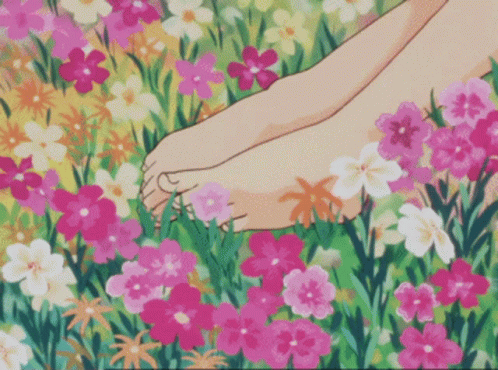 Butterfly Landing On Feet Lying In Anime Flower GIF