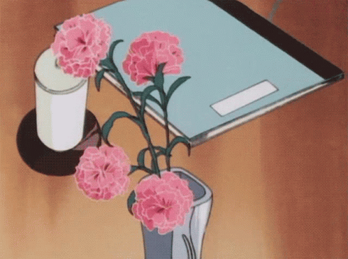 Five Red Anime Flower On Flower Vase GIF