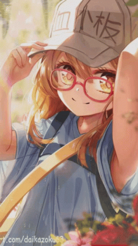Anime Girl Glasses Baseball Cap Chinese Characters