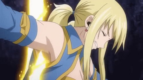 Anime Girl Lucy Hearfilia Laser Attack Laughing GIF
