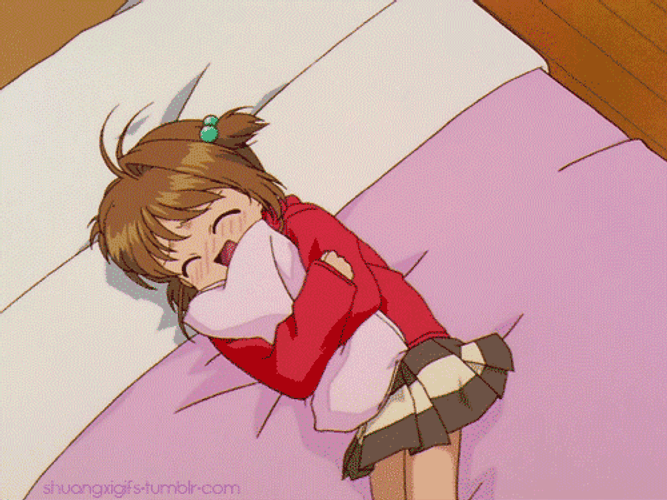 Anime Girl Rolling On Bed With Excitement GIF