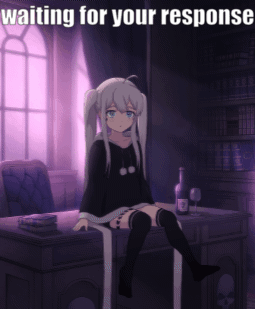 Anime Girl Sitting On Table Still Waiting GIF