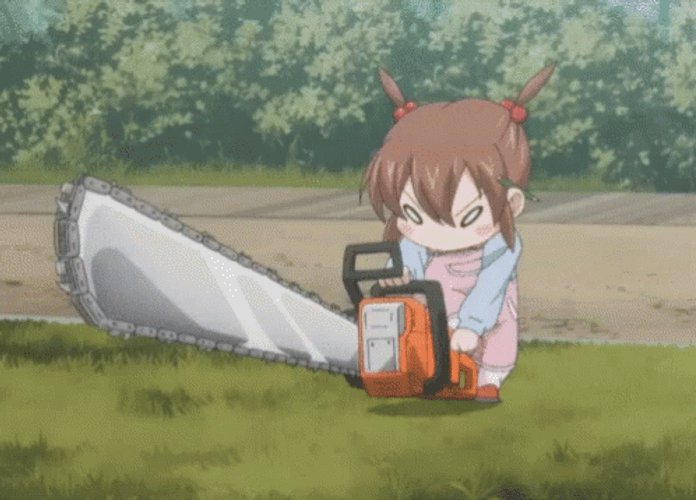 Anime Girl Starting Chainsaw GIF