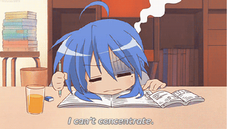 Anime Girl Studying Can't Concentrate GIF 