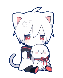 Anime Girl with Cat Ears Holding Stuffed Animal