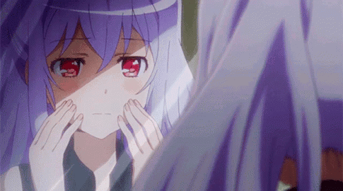 Anime Girl With Purple Hair And Red Eyes Crying GIF