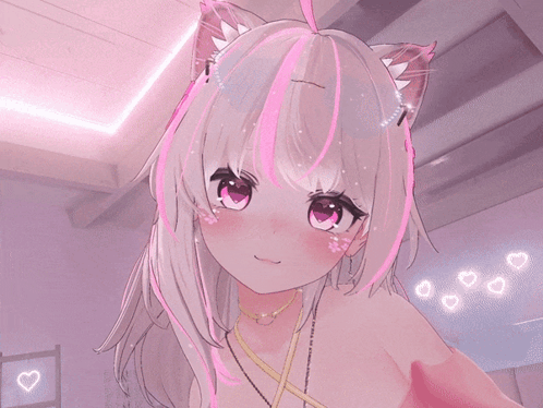 Anime Girl With White Hair And Pink Highlights GIF