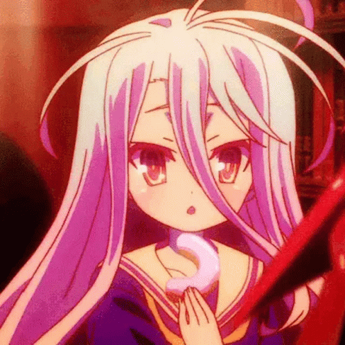 Anime Girl With White Hair and Purple Eyes Holding Sword