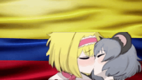 Anime Girls Kissing Colombian Flag