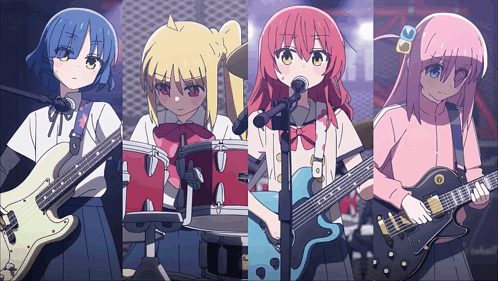 Anime Girls Playing Drums and Guitars