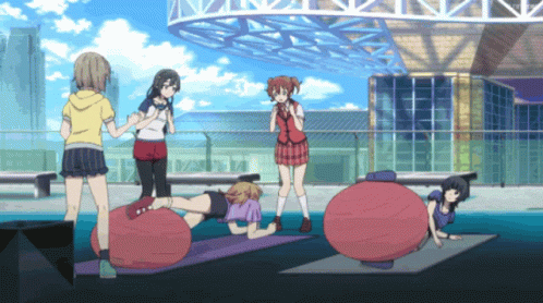 Anime Girls Playing With Exercise Balls Outside