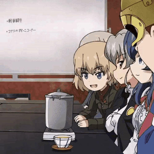 Anime Girls Sitting Around Table GIF