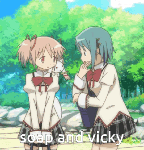 Anime Girls Standing Next To Each Other GIF