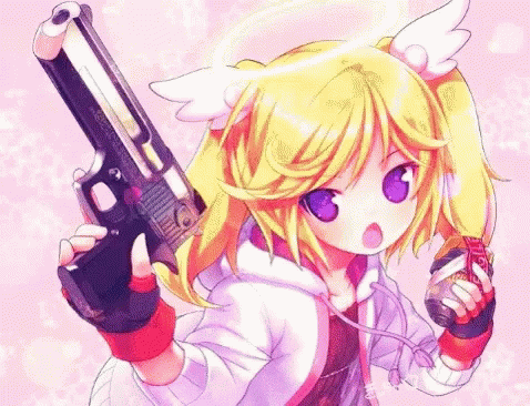 Anime Girl Holding Gun Changing Colors GIF
