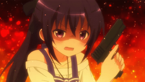 Anime Girl Fired Up Holding Gun GIF