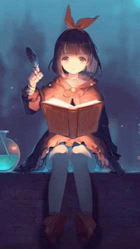 Anime Halloween Pretty Girl Reading GIF