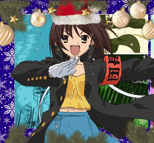 Anime Haruhi Greets Merry Christmas GIF