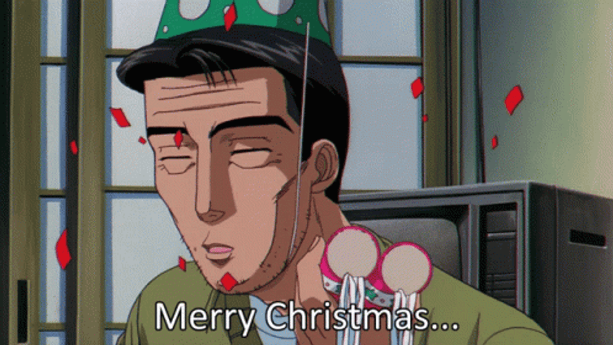 Anime Initial D Bunta Fujiwara Merry Christmas Greeting GIF