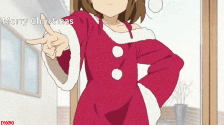 Anime K-on Yui Hirasawa Santa Claus Costume GIF
