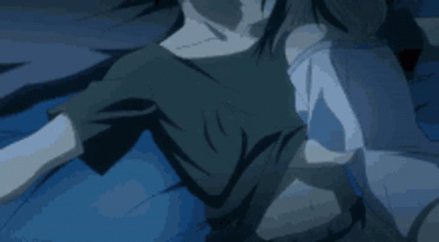 Anime Kissing Rubbing Chest In Bed GIF