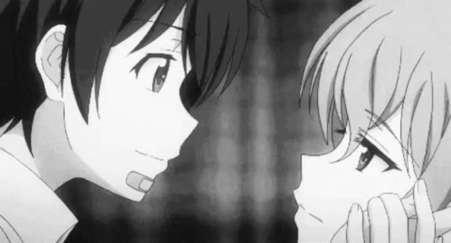 Anime Kissing Yujin Seiiki Black And White GIF