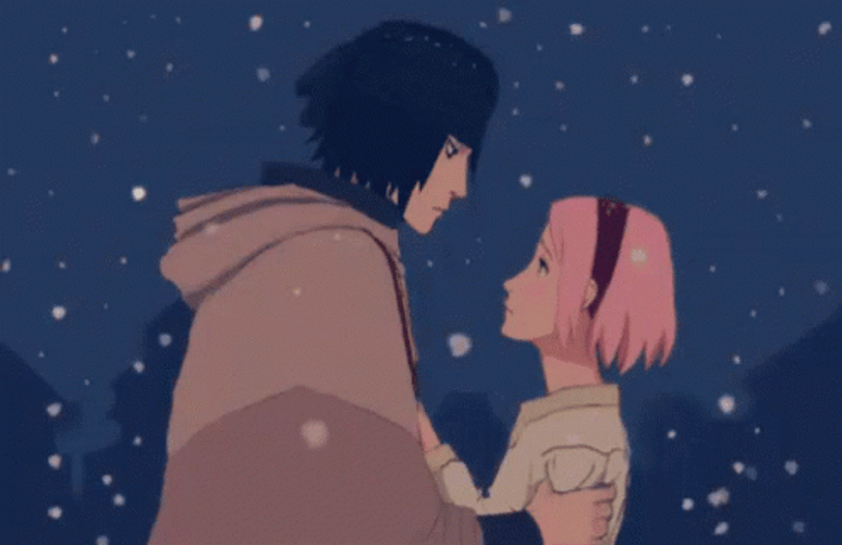 Anime Love Winter Sakura Haruno Sasuke Kiss GIF