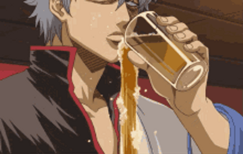 Anime Meme Gintoki Sakata Spilling Beer Not Drinking GIF 