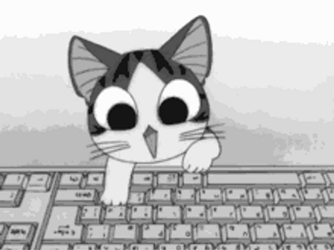 Anime Monochromatic Typing Cat GIF