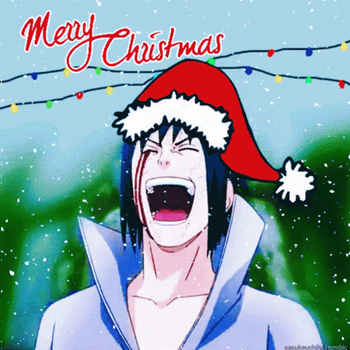 Anime Naruto Shippuden Uchiha Sasuke Laughing Merry Christmas GIF