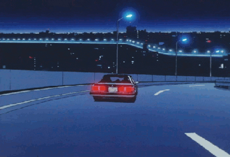 Anime Night Drive Highway GIF