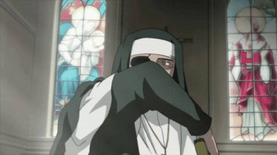 Anime Nun With Golden Gun GIF