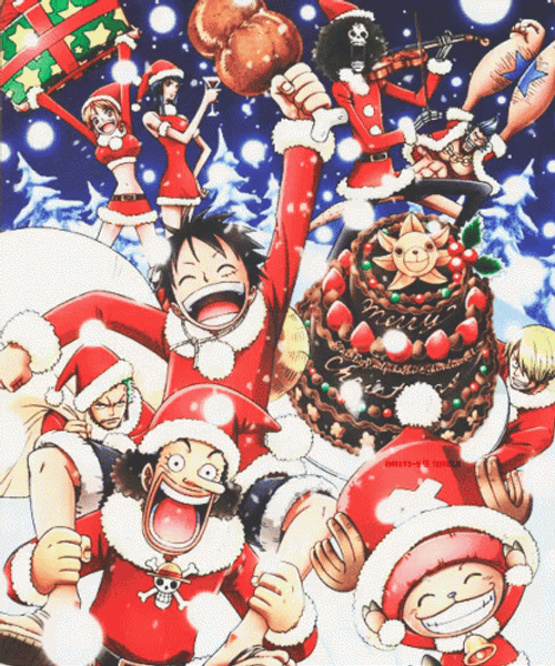 Anime One Piece Characters Celebrating Christmas GIF