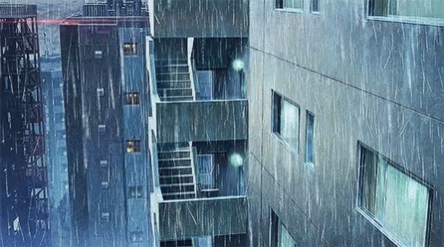 Anime Rain City Buildings GIF 