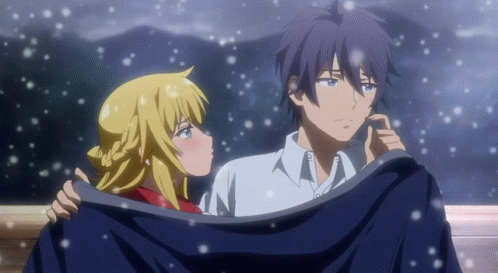 Anime Red And Rit Cuddling In Snow GIF