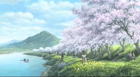 Anime River Cherry Blossom Tree GIF