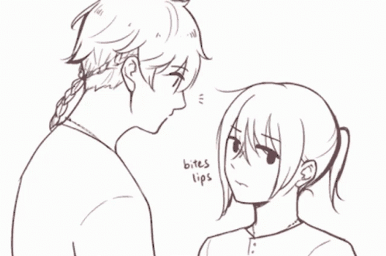 Anime Sketched Couple Tender Kissing GIF