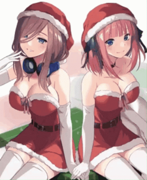 Anime The Quintessential Quintuplets Miku And Nino Nakano Christmas Costume GIF