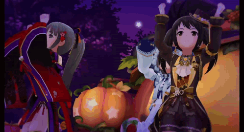 Anime Three Girls Dancing Halloween GIF
