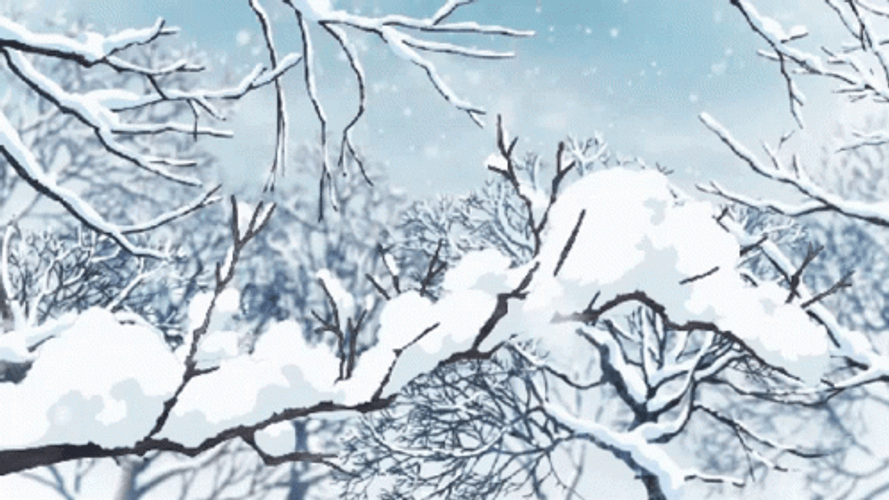 Anime Winter Snow On Forest Tree Branch GIF | GIFDB.com