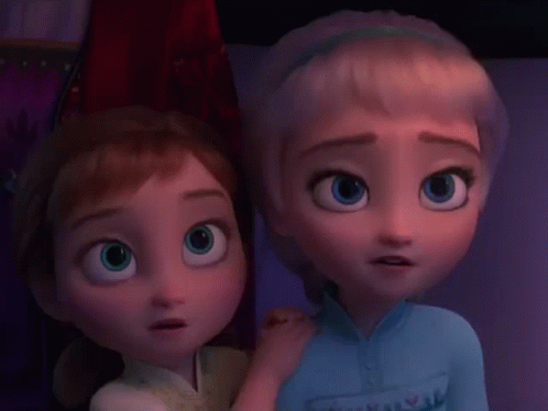 Anna And Elsa Are Looking At Each Other With Their Eyes Closed . GIF
