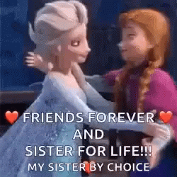 Anna And Elsa From Frozen Are Hugging Each Other And Holding Hands . GIF