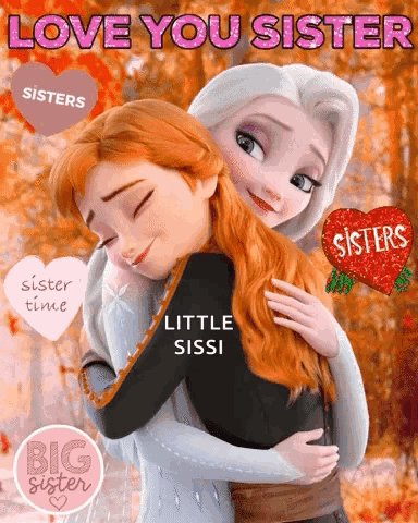 Anna And Elsa From Frozen Hugging Each Other GIF