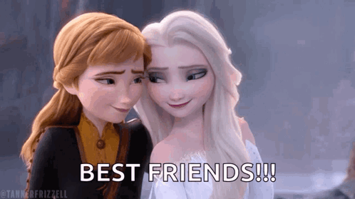 Anna and Elsa From Frozen Hugging Saying Best Friends